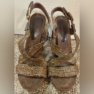 BUCCO Capensis Ariel Brown Platform Leather Wedge Sandals Womens Size 8.5